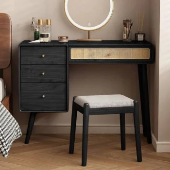 Antique Rattan Makeup Vanity With Storage For Bedroom 1208