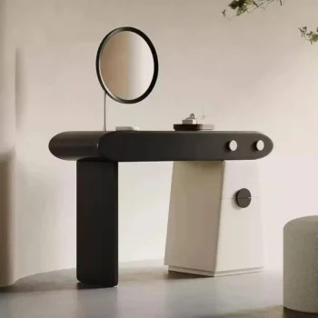 Black Minimalist Style Makeup Vanity With Round Mirror 7670