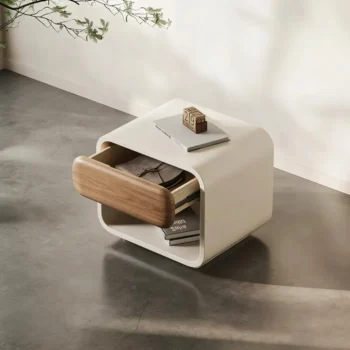 Cream Style Bedroom Cube Nightstand With One Drawer 4156
