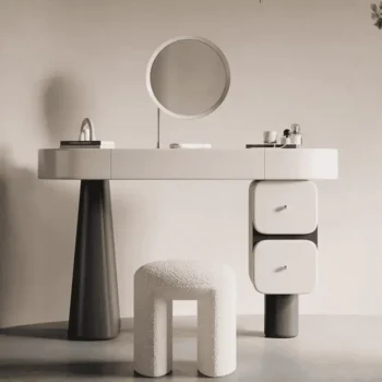 Curved Corner Makeup Vanity With Mirror And Small Drawers 2575