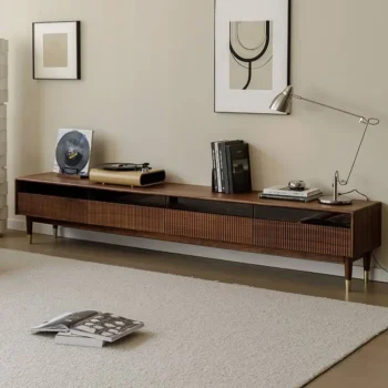 Minimalist Style High Foot Walnut TV Cabinet With Storage 9073
