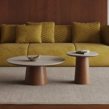 Rock Board Solid Wood Living Room Round Coffee Table Set 8397