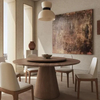 Round Table Dining Table Set With 360%C2%B0 Rotating Lazy Susan 9485