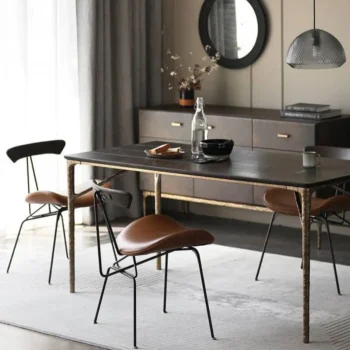 Simple Dining Table And Bench With Cast Iron Gold Legs 6069