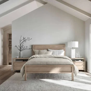 Simple Solid Color Wooden Queen Bed Frame 5494