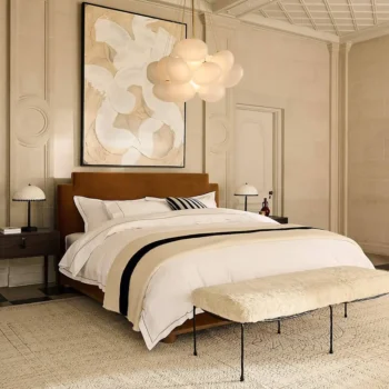 Warm Toned Bedroom Bed Frame With Wooden Base 4333